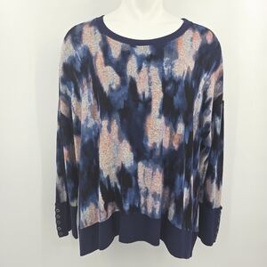 Westbound Knit Sweater Top Womens 3X Pink Blue Abstract Fall Winter Retro Artsy